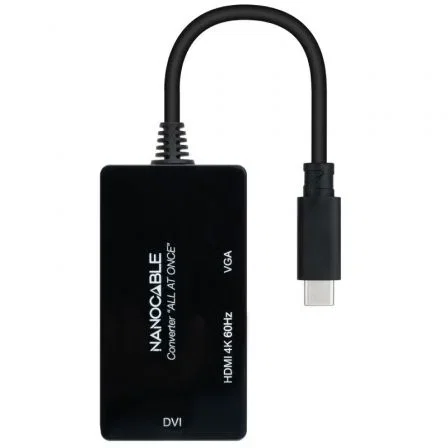 Nanocable Conversor USB-C a HDMI, DVI y VGA Negro Nanocable Conversor USB-C a HDMI, DVI y VGA Negro
